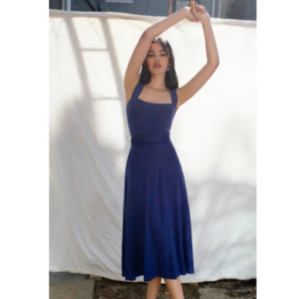 Reformation Fit & Flare Tie Front Jersey Midi Dres
